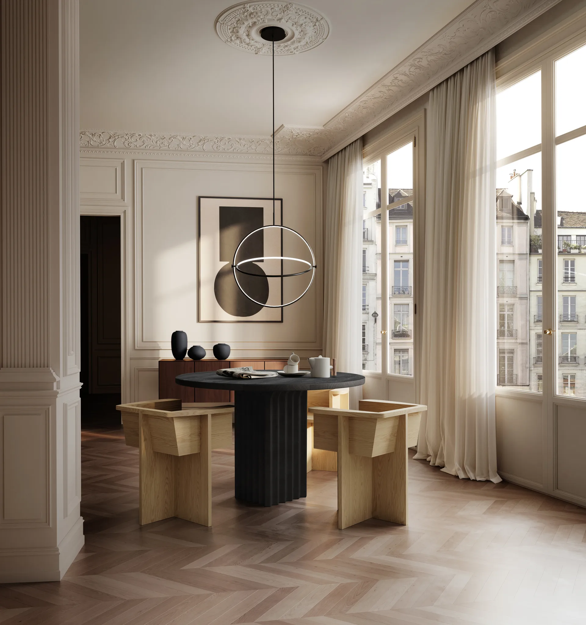 Arc dining table Ø120 cm, Coffee black oak 101 Copenhagen