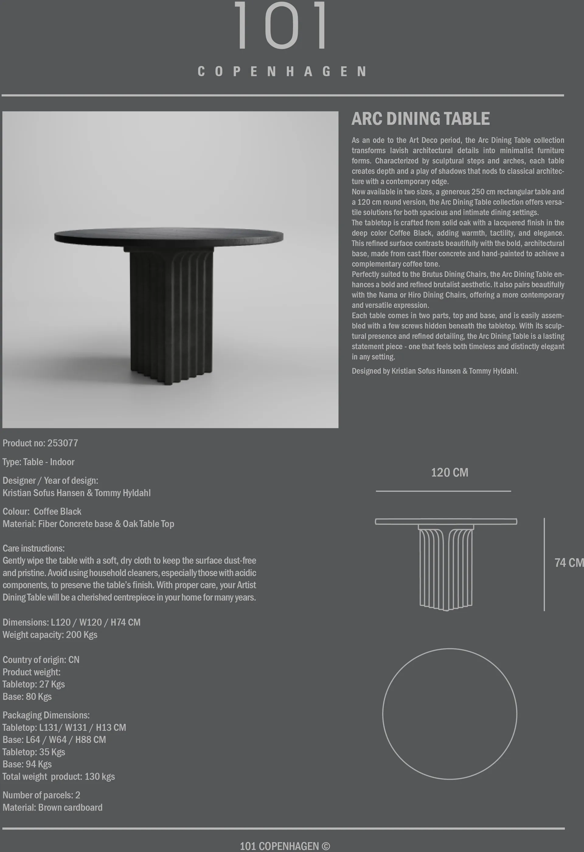 Arc dining table Ø120 cm, Coffee black oak 101 Copenhagen