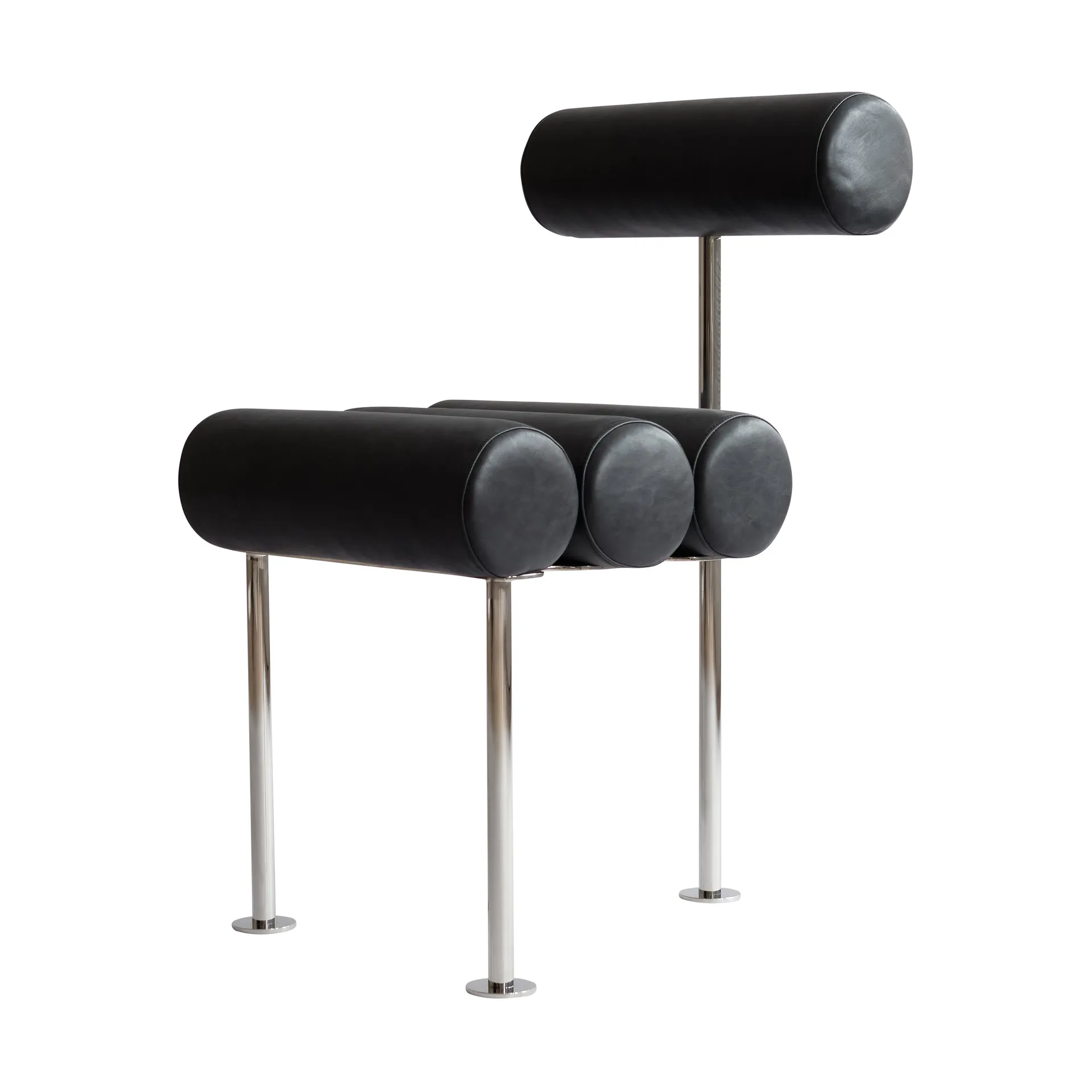 Hiro dining chair, Stainless steel-aniline leather black 101 Copenhagen