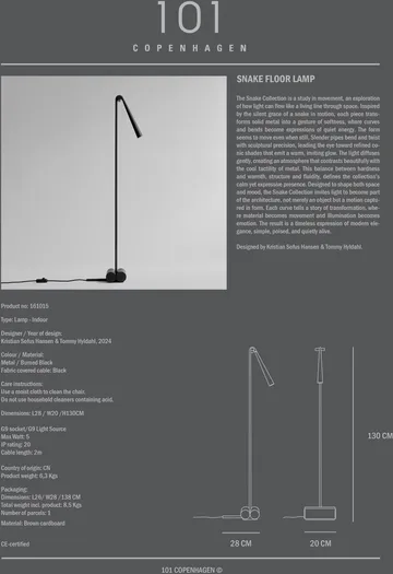 Snake floor lamp - Burned Black - 101 Copenhagen