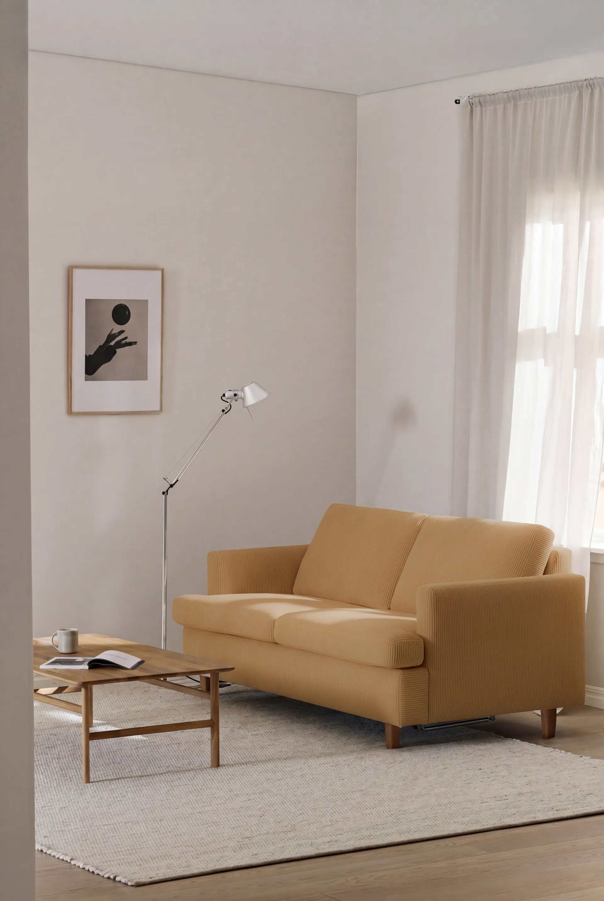 Binga 2,5-seater sofa bed, Jump Honey 1959-oak 1898