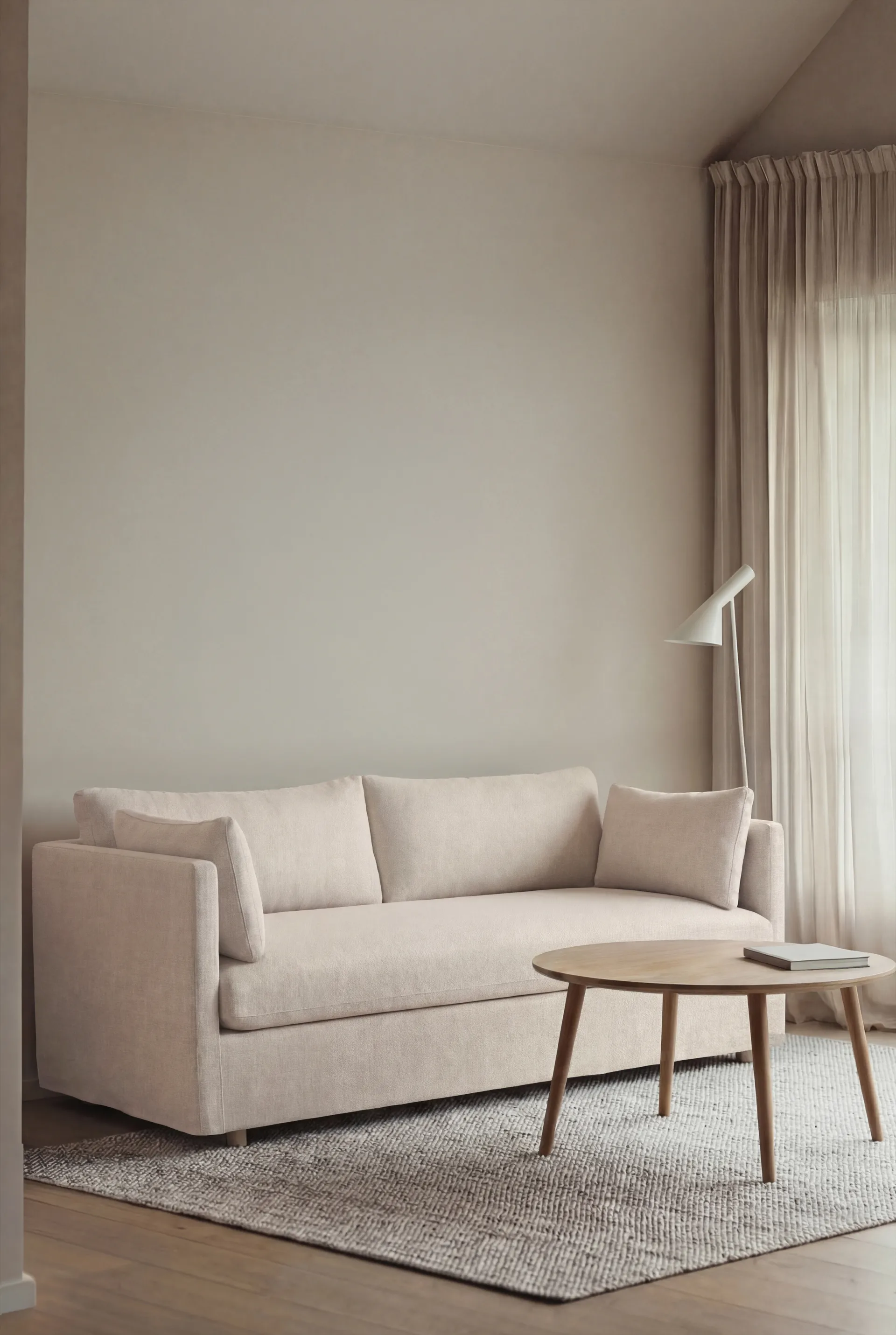Linnevik sofa, Caleido Beige 9600-white-oiled oak, 2-seater, with skirt 1898