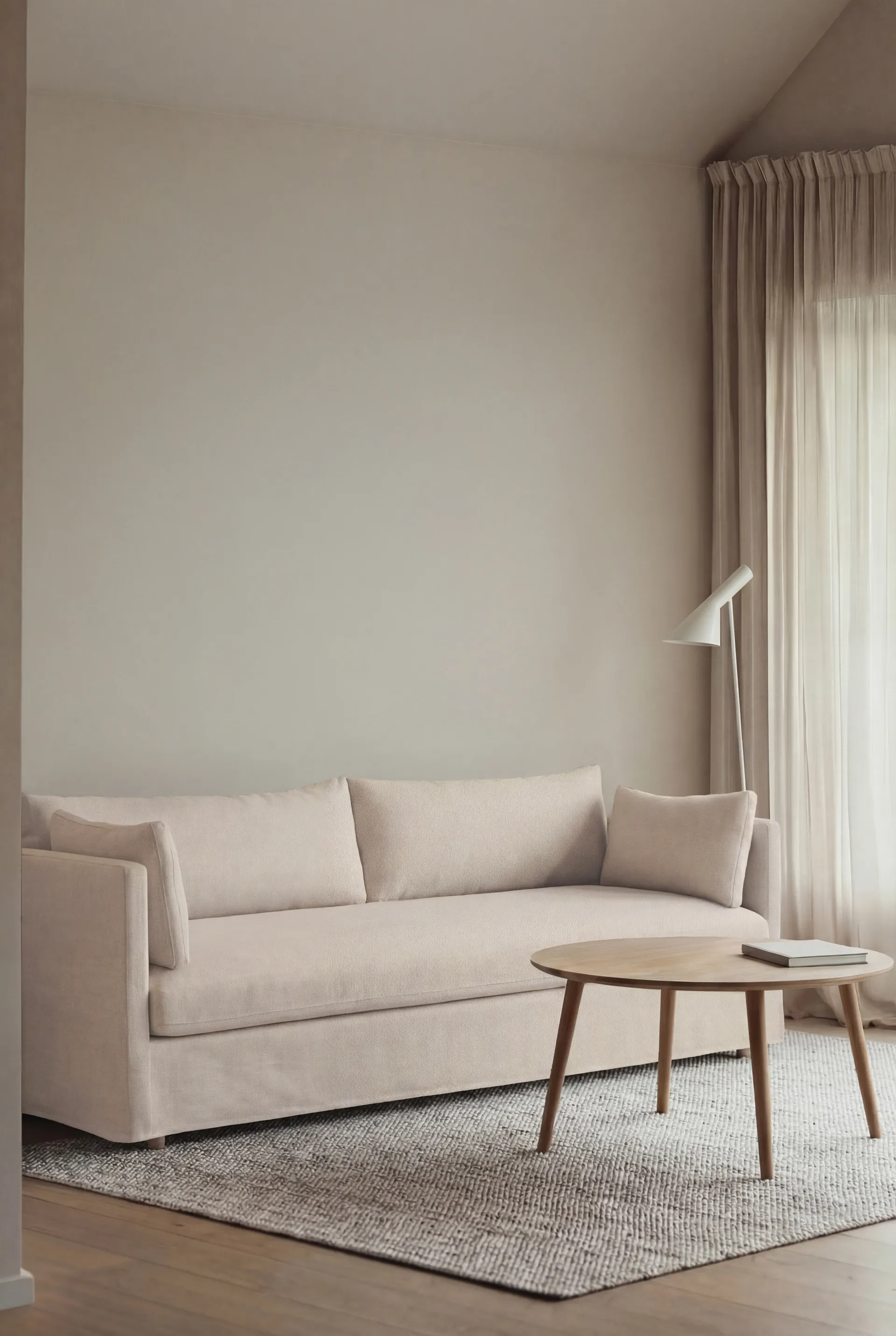 Linnevik sofa, Caleido beige 9600-white-oiled oak, 4-seater, with skirt 1898