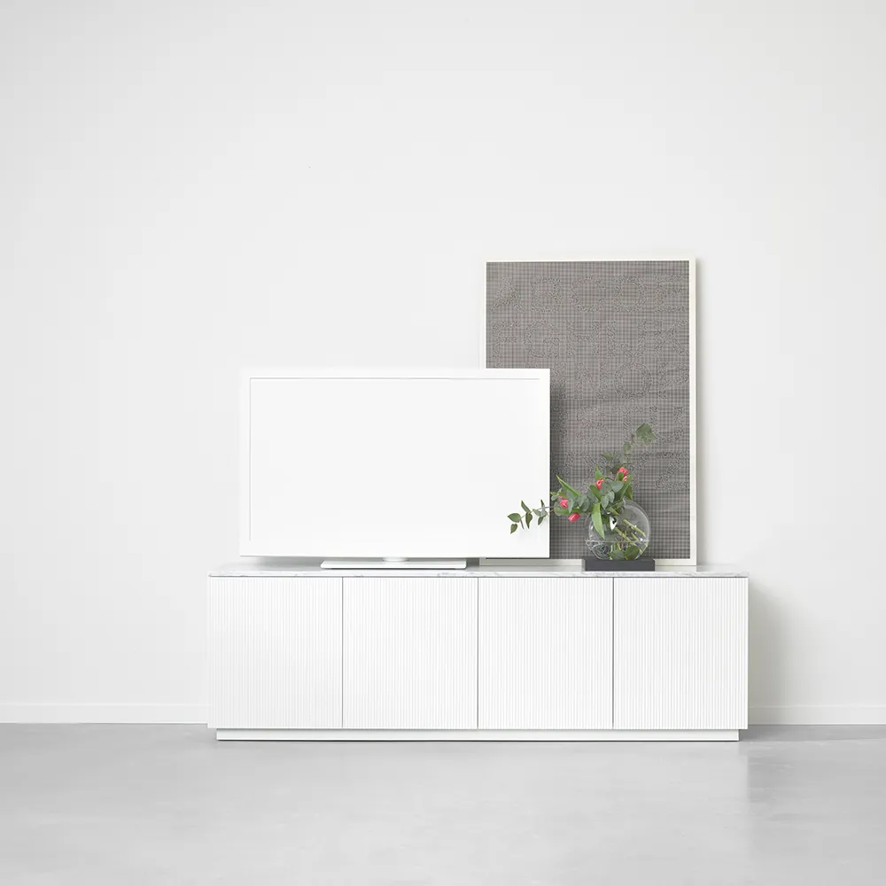 Beam side table, Light grey, base in white oiled oak A2