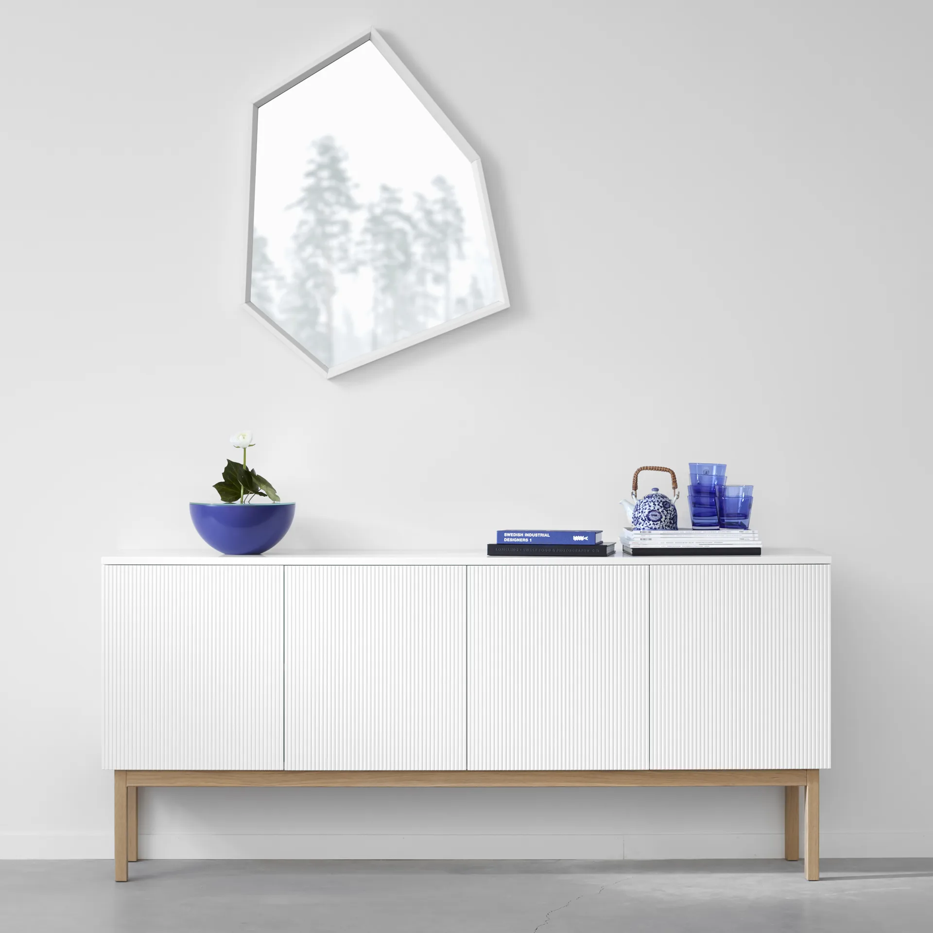 Beam side table, Light grey, base in white oiled oak A2