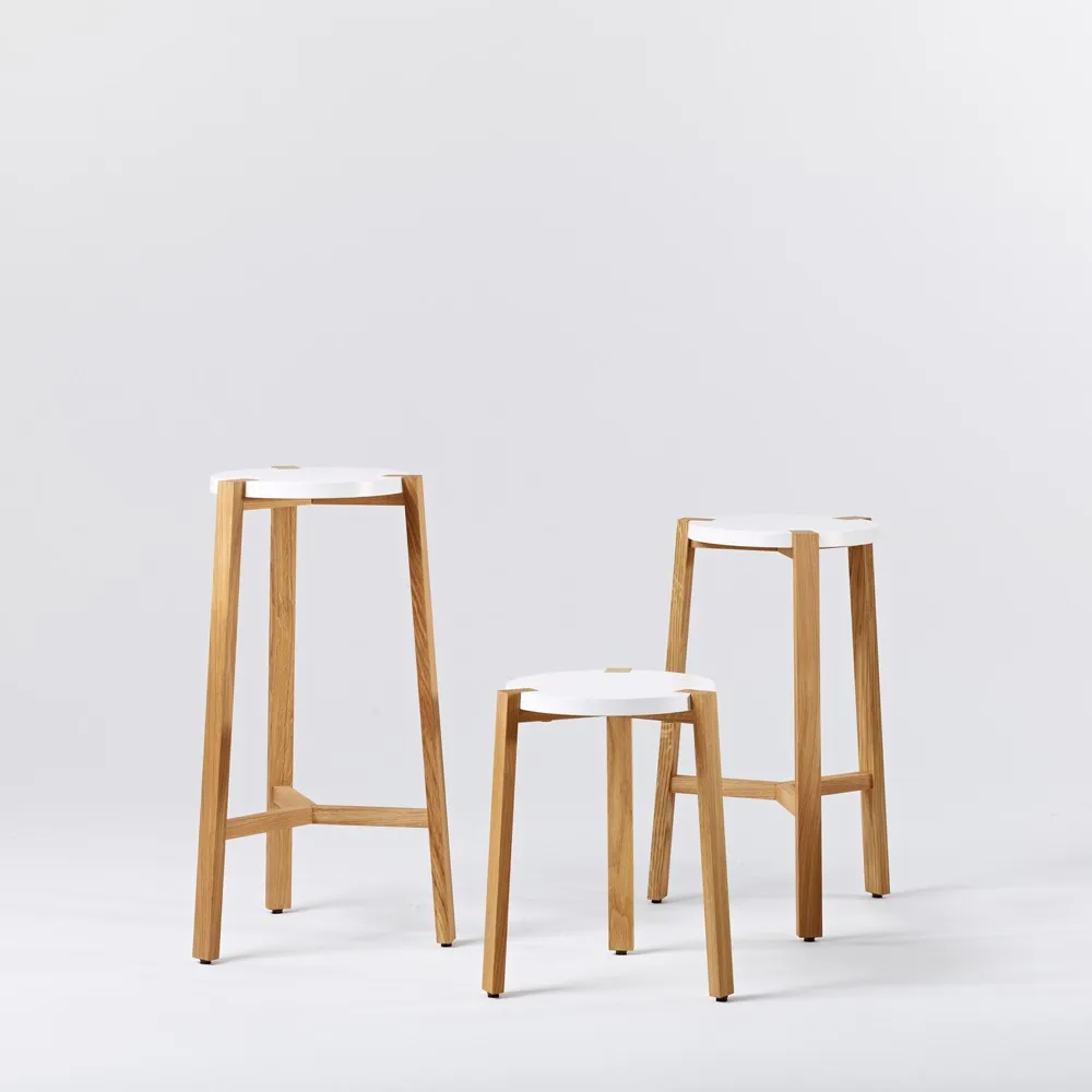 Happy Barstool low, Cerise, oak legs A2