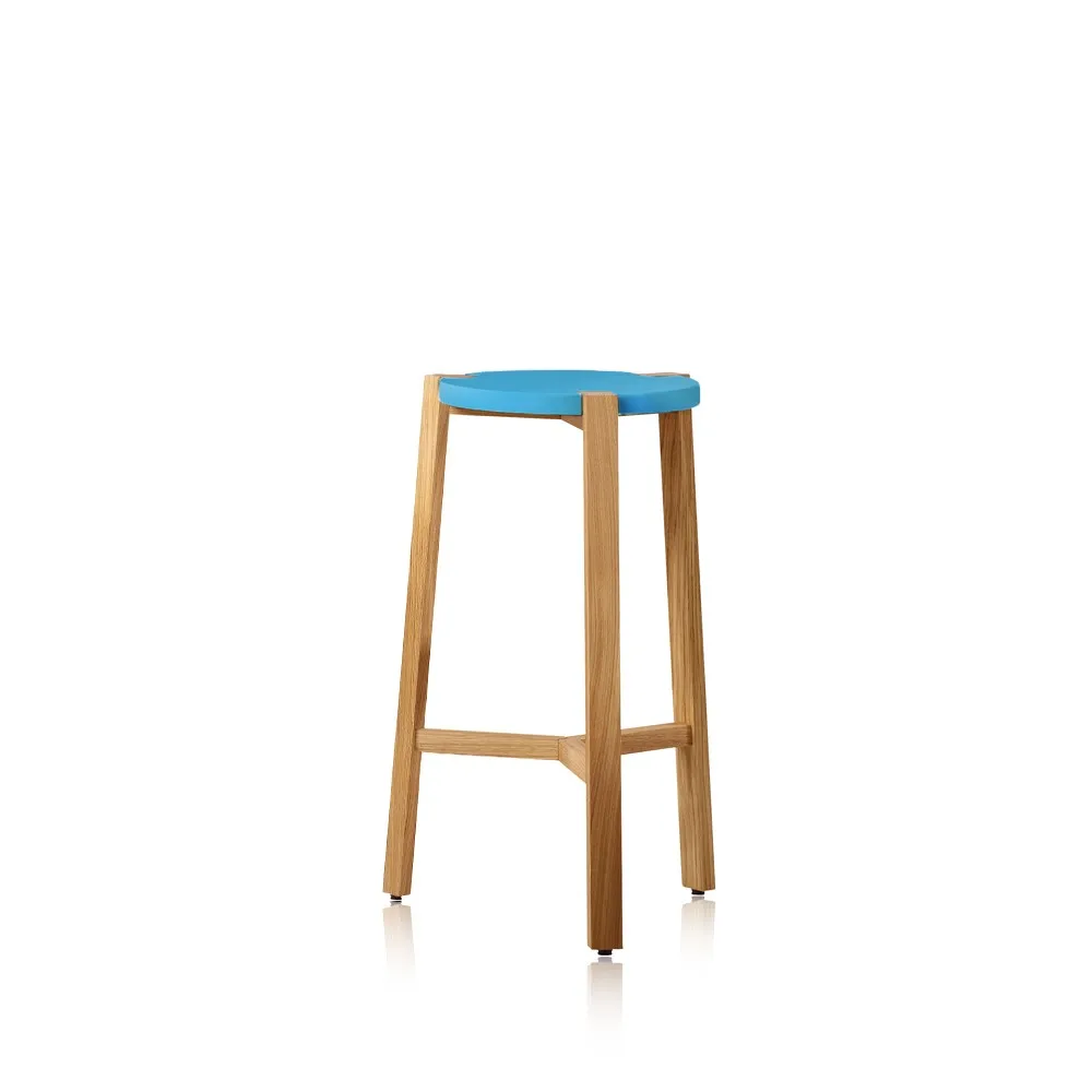 Happy Barstool low, Turquoise, oak legs A2