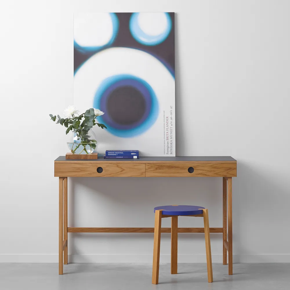 Mind desk, Black linoleum, drawers and legs in oiled oak A2
