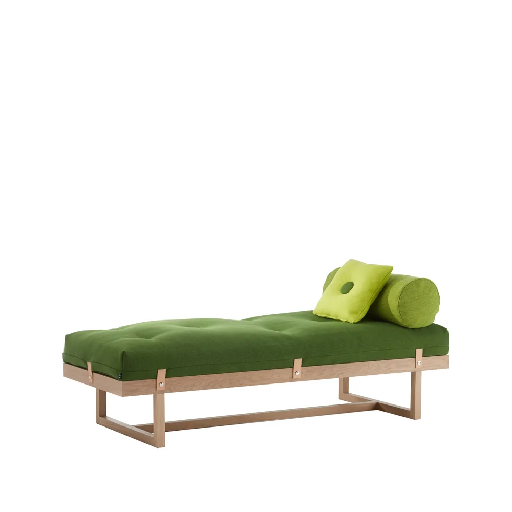 Stay day bed, Fabric green. frame in white oiled oak A2