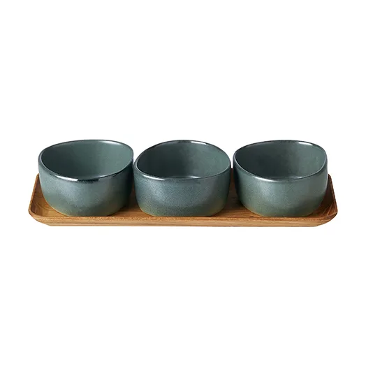 Raw Organic bowl set with wooden tray, Northern Green Aida