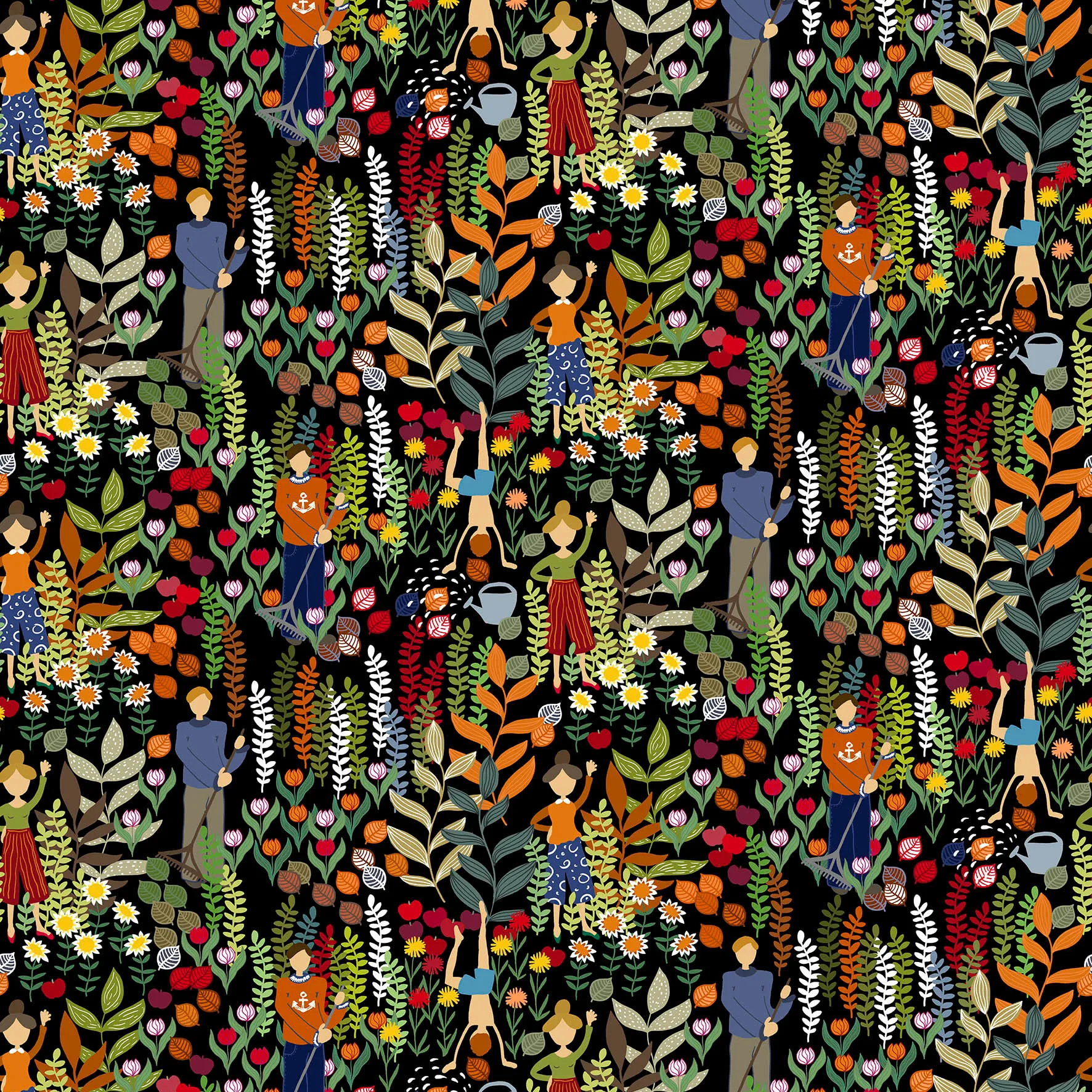 Trädgård fabric, black-multi Arvidssons Textil