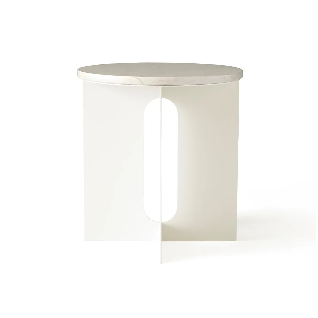 Androgyne side table, Calacatta Viola marble-ivory steel, Ø42 cm Audo Copenhagen