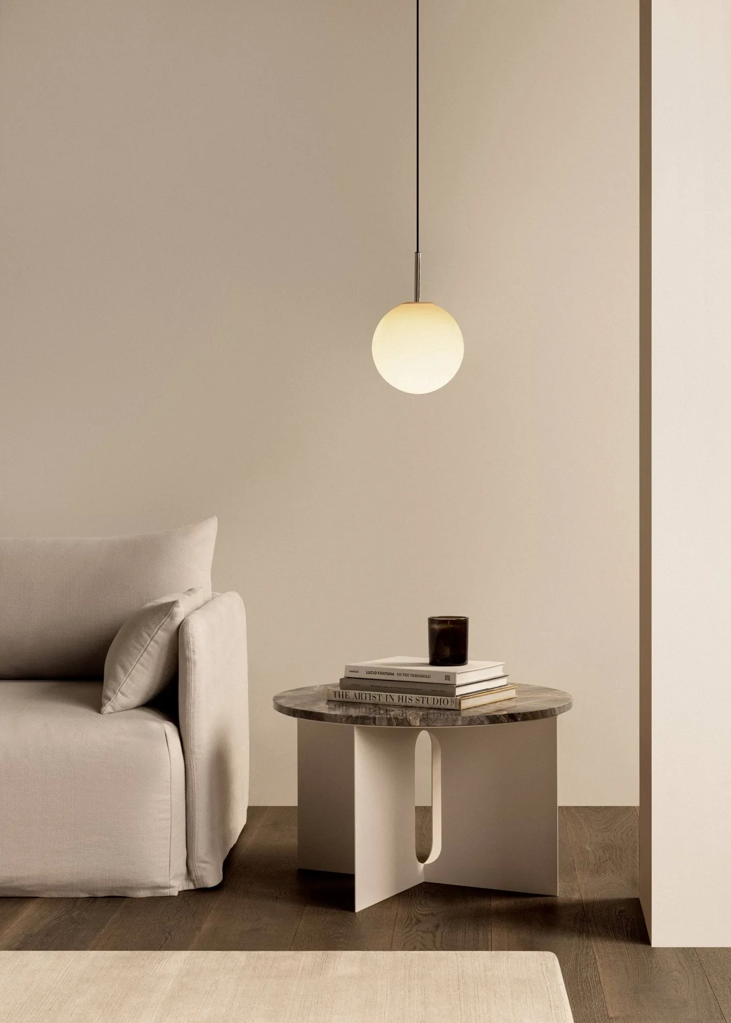 Androgyne side table, Nero Maquina marble-brushed steel, Ø65 cm Audo Copenhagen