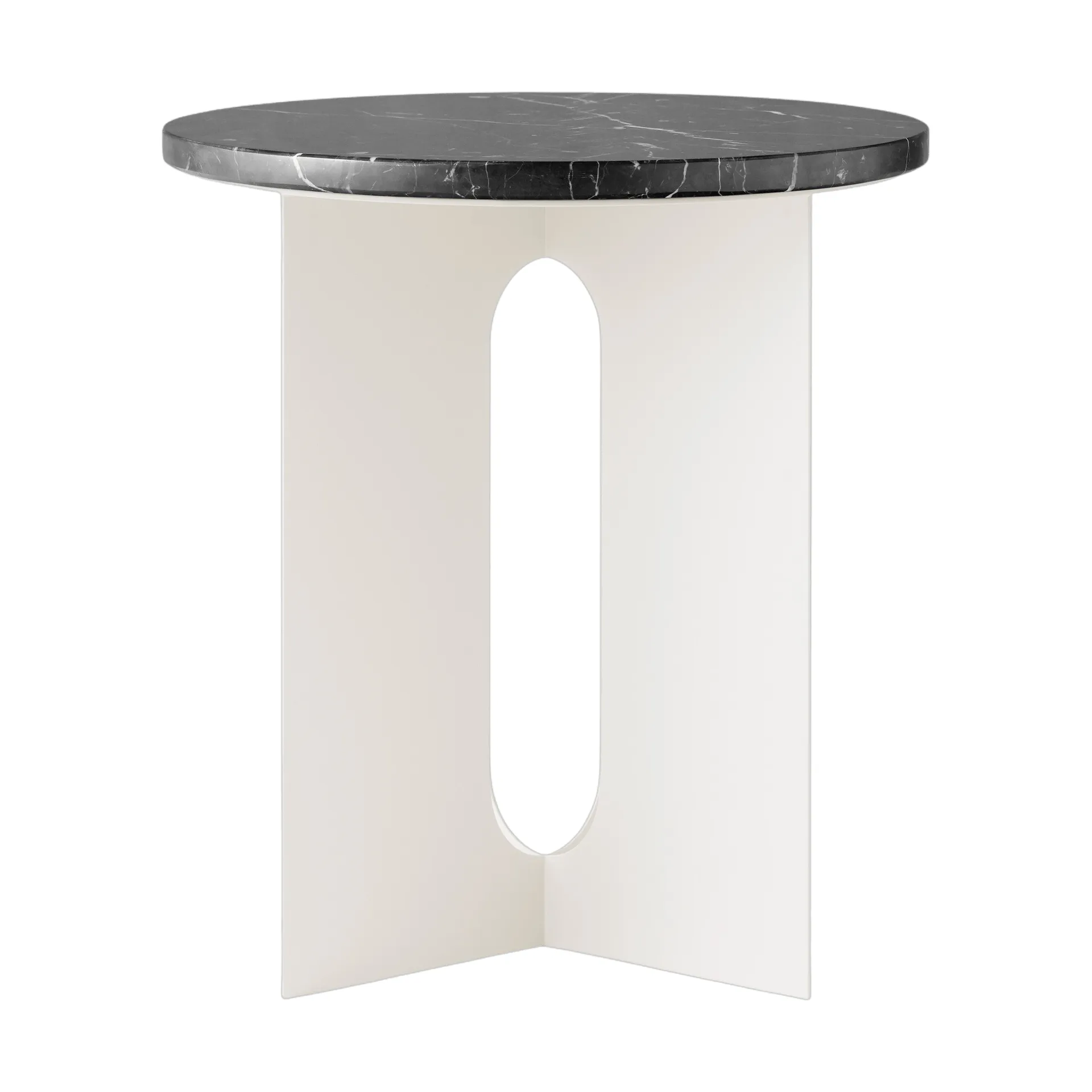 Androgyne side table, Nero Marquina marble-ivory steel, Ø42 cm Audo Copenhagen