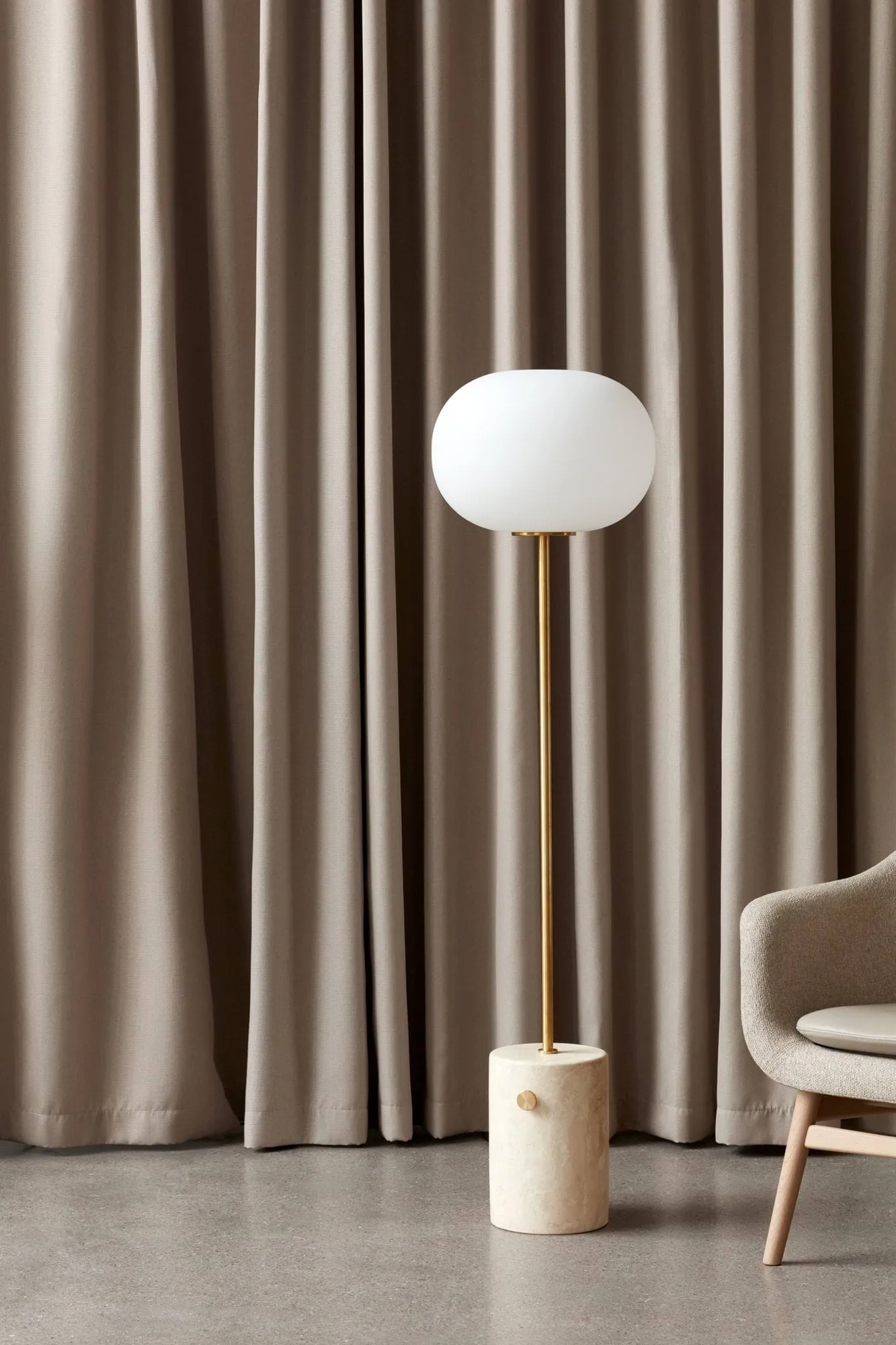 JWDA floor lamp, Travertine-brushed brass, 130 cm Audo Copenhagen