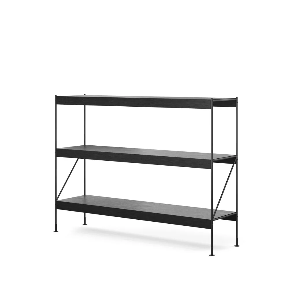 Zet shelving system, Oak black stained, 1x3, black steel base Audo Copenhagen