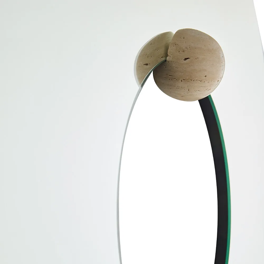 Castellum wall mirror Ø80 cm, Clear-travertine AYTM