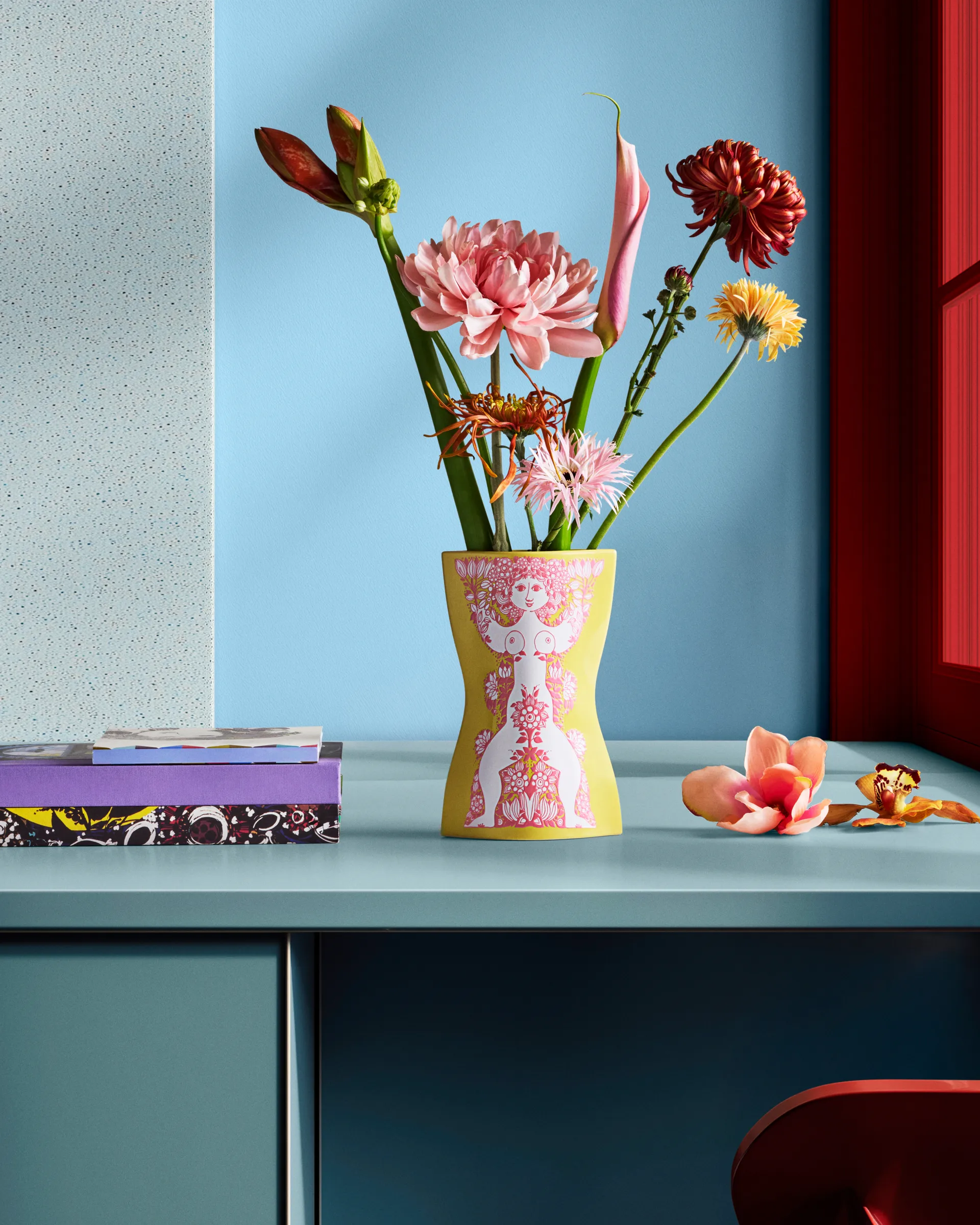 Nina vase, Yellow-pink, 22 cm Bjørn Wiinblad