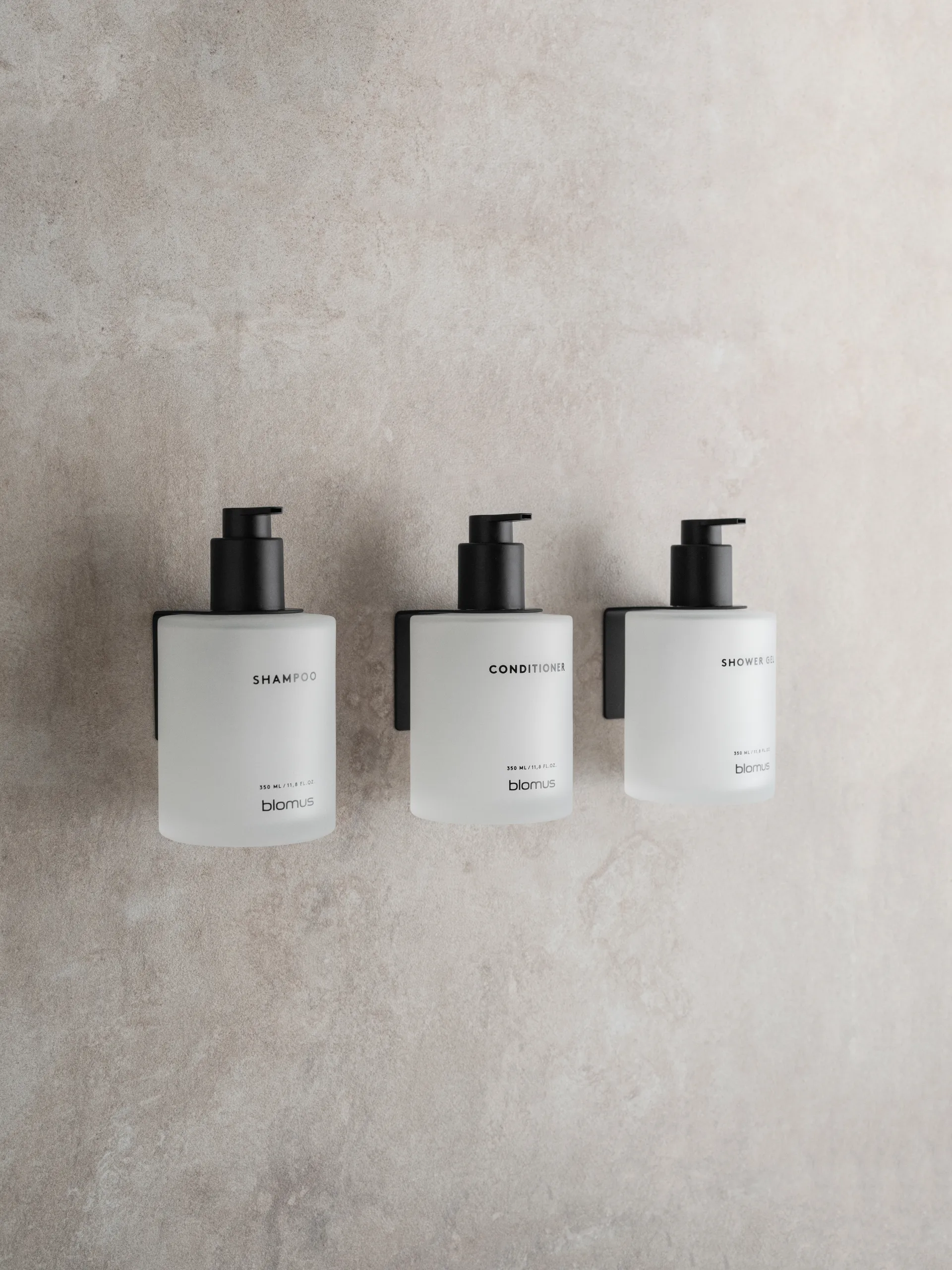 Kirei glass bottles incl. wall holder, 3-pack, White, glue-mounted blomus
