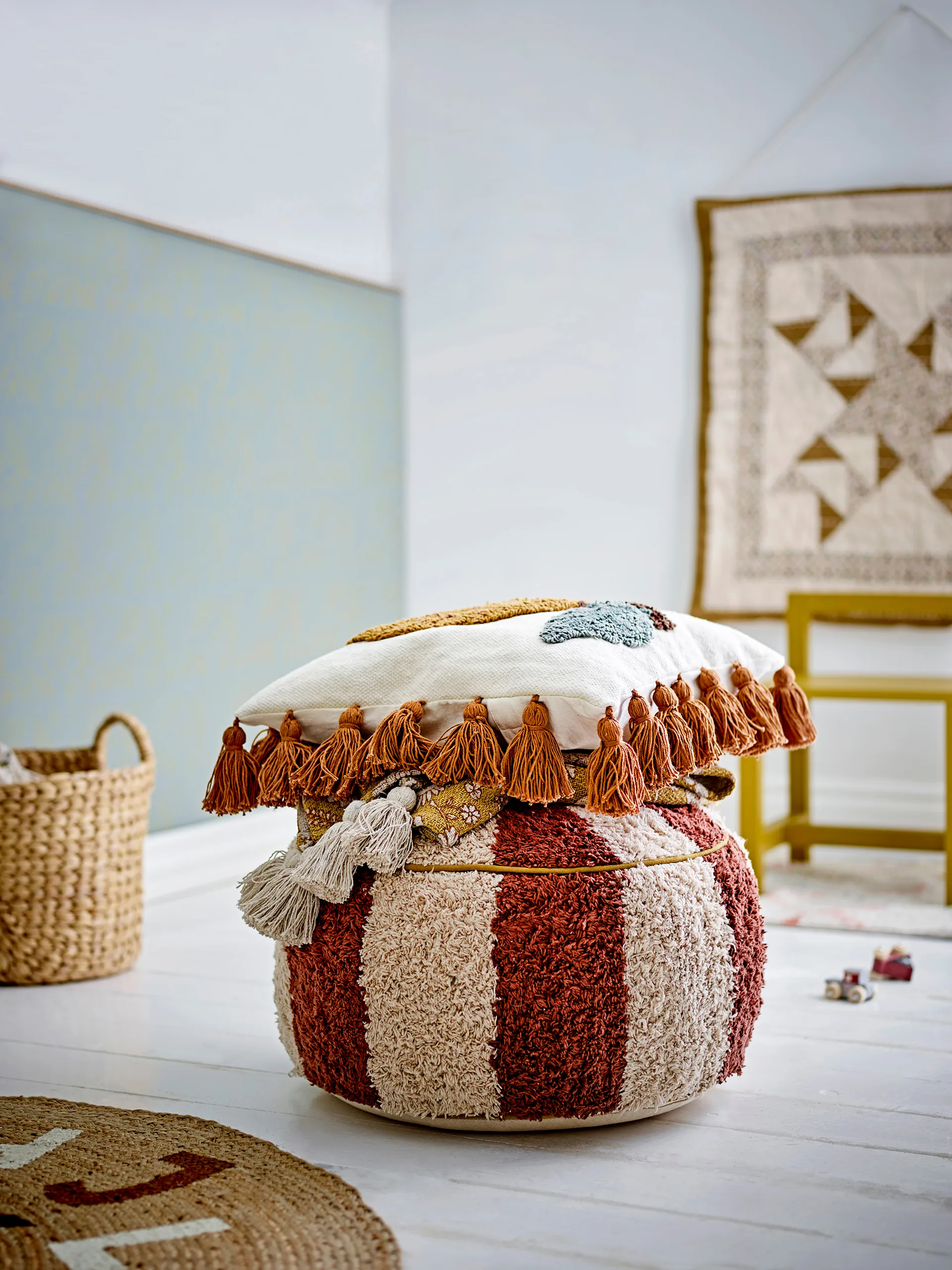 Charoline pouf Ø44 cm, Brown-white Bloomingville