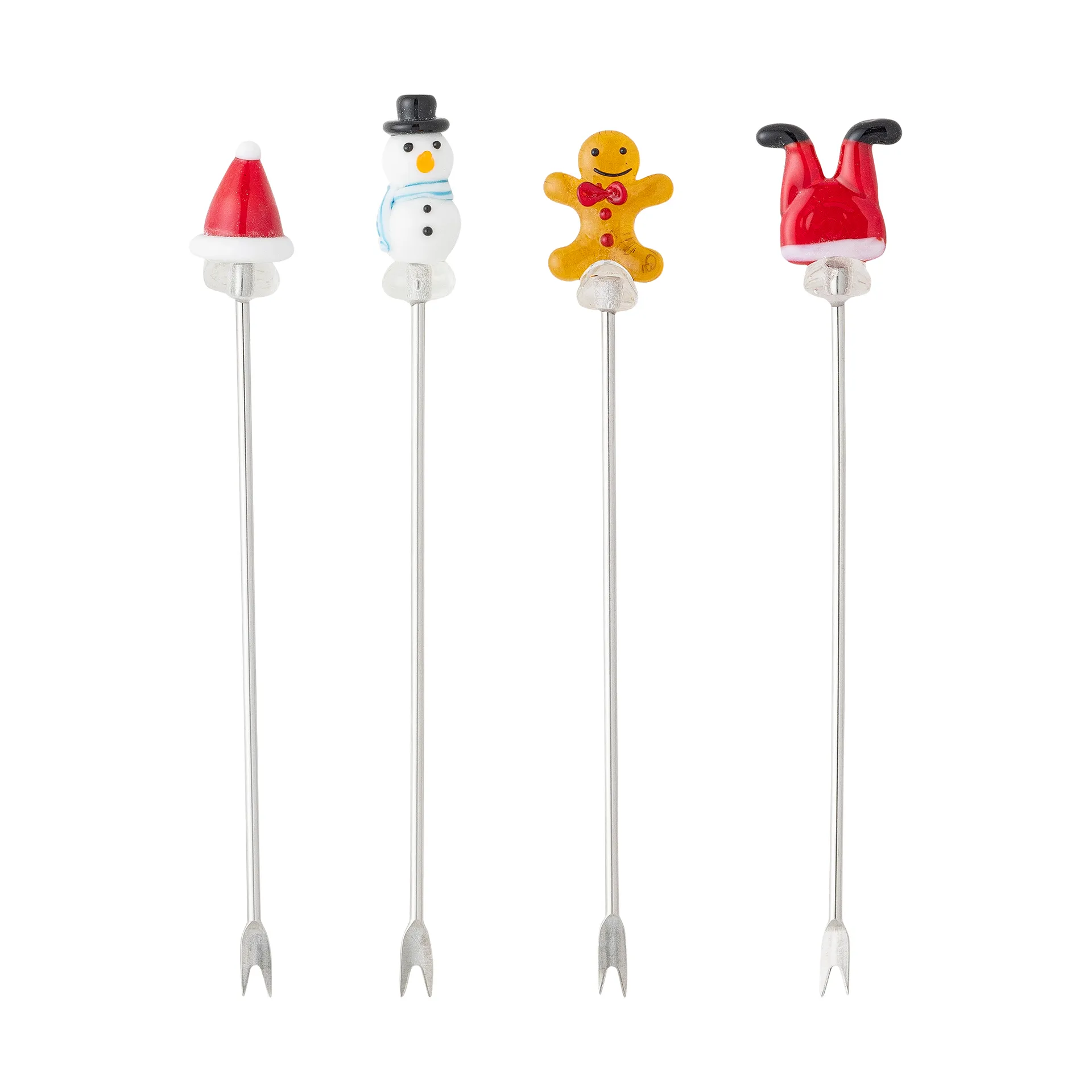 Feliz cocktail fork 4 pieces, White-red Bloomingville