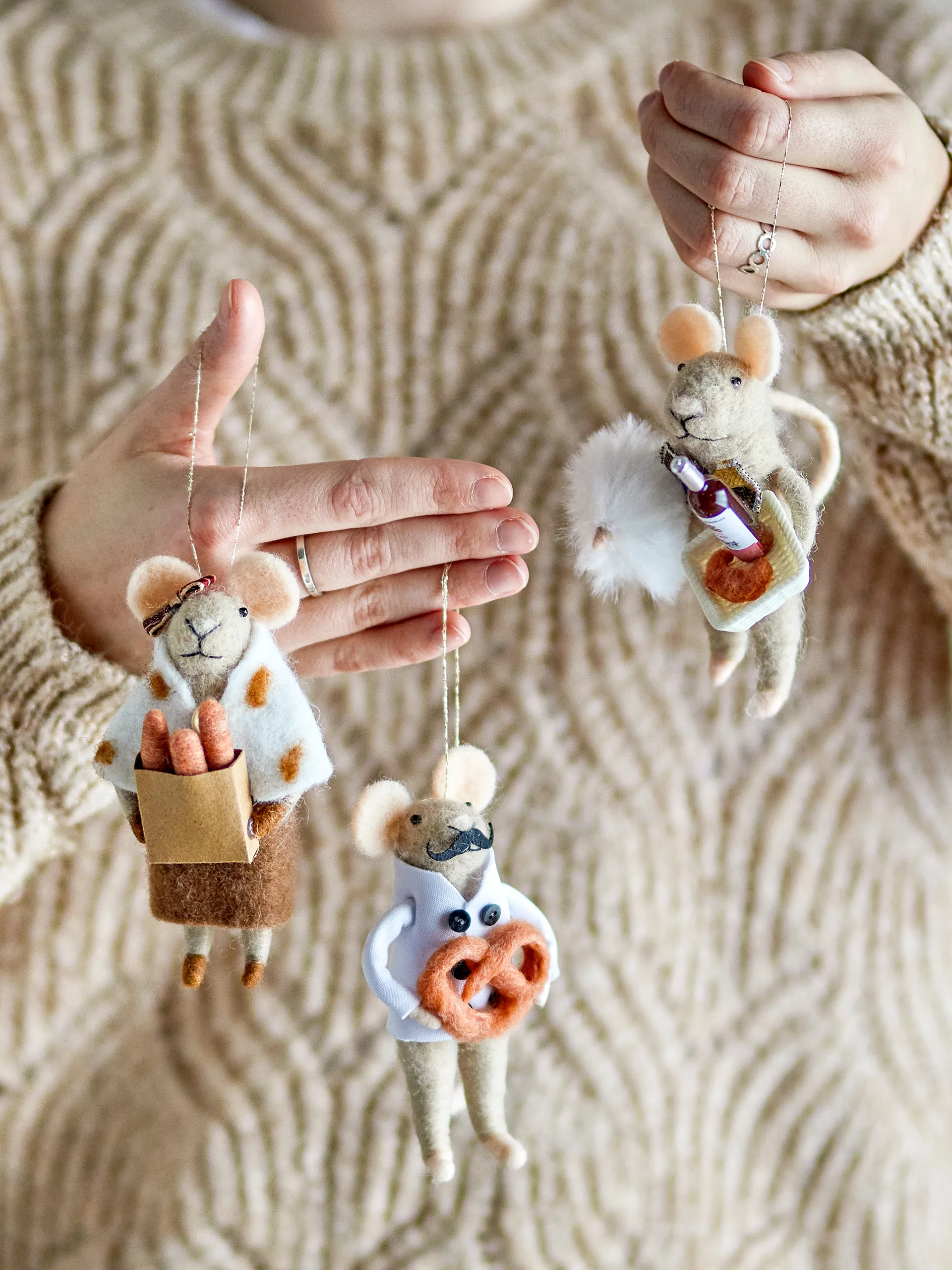 Peo Christmas tree decorations wool 3 pieces, Nature Bloomingville
