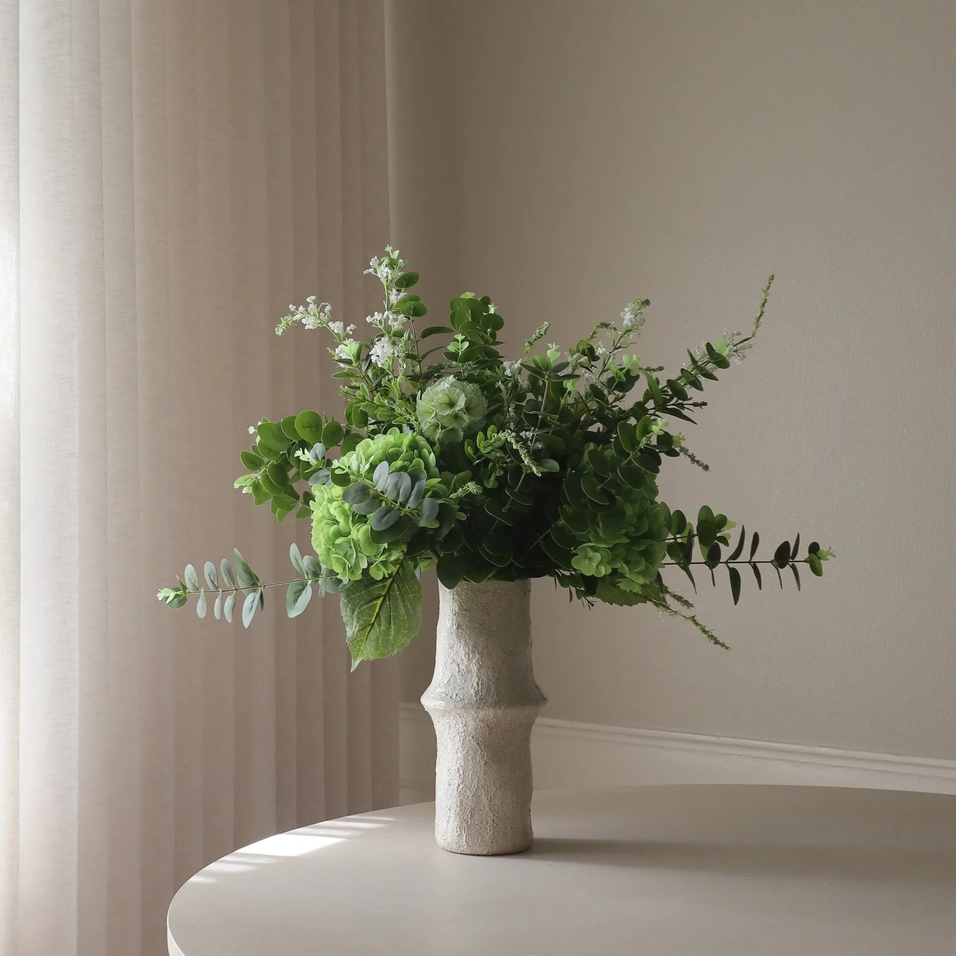 Deep Green artificial bouquet, Hydrangea-wildflowers-eucalyptus-scabious stem 15 pcs Botané