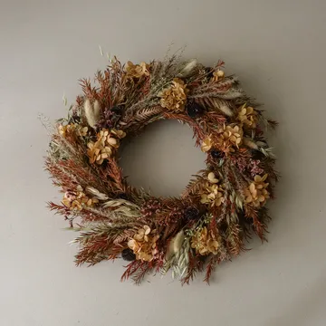 Golden Meadow Wreath wreath - Hydrangea-dried grass-fern-hare’s ear, Ø40 cm - Botané