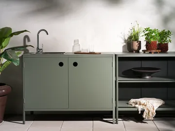 Kelia outdoor kitchen bench with shelves - Nordic green, 121x91x64 cm - Brafab