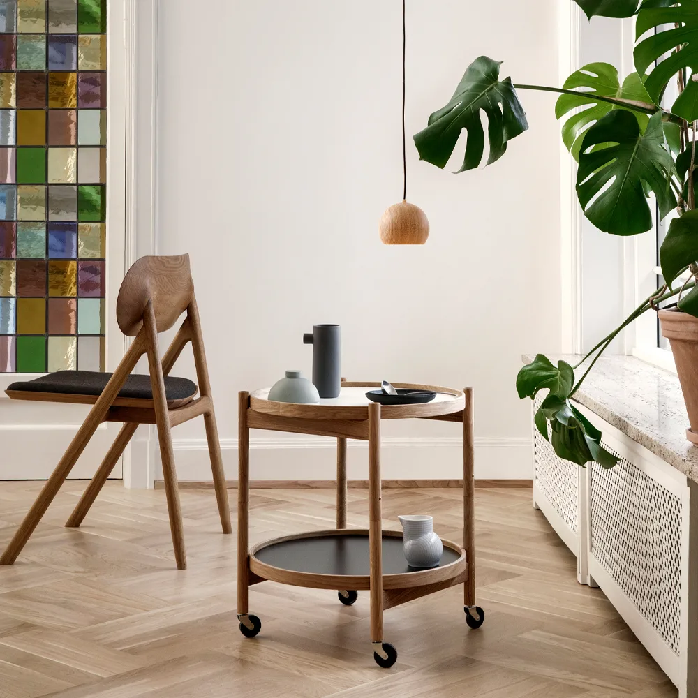 Bølling Tray Table model 50, Water, oiled oak stand Brdr. Krüger