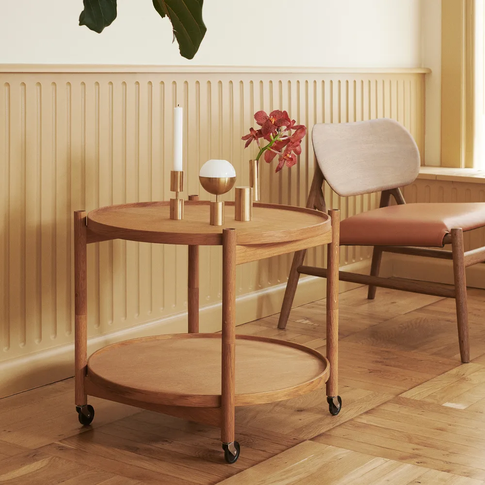 Bølling Tray Table model 60, Water, untreated oak stand Brdr. Krüger
