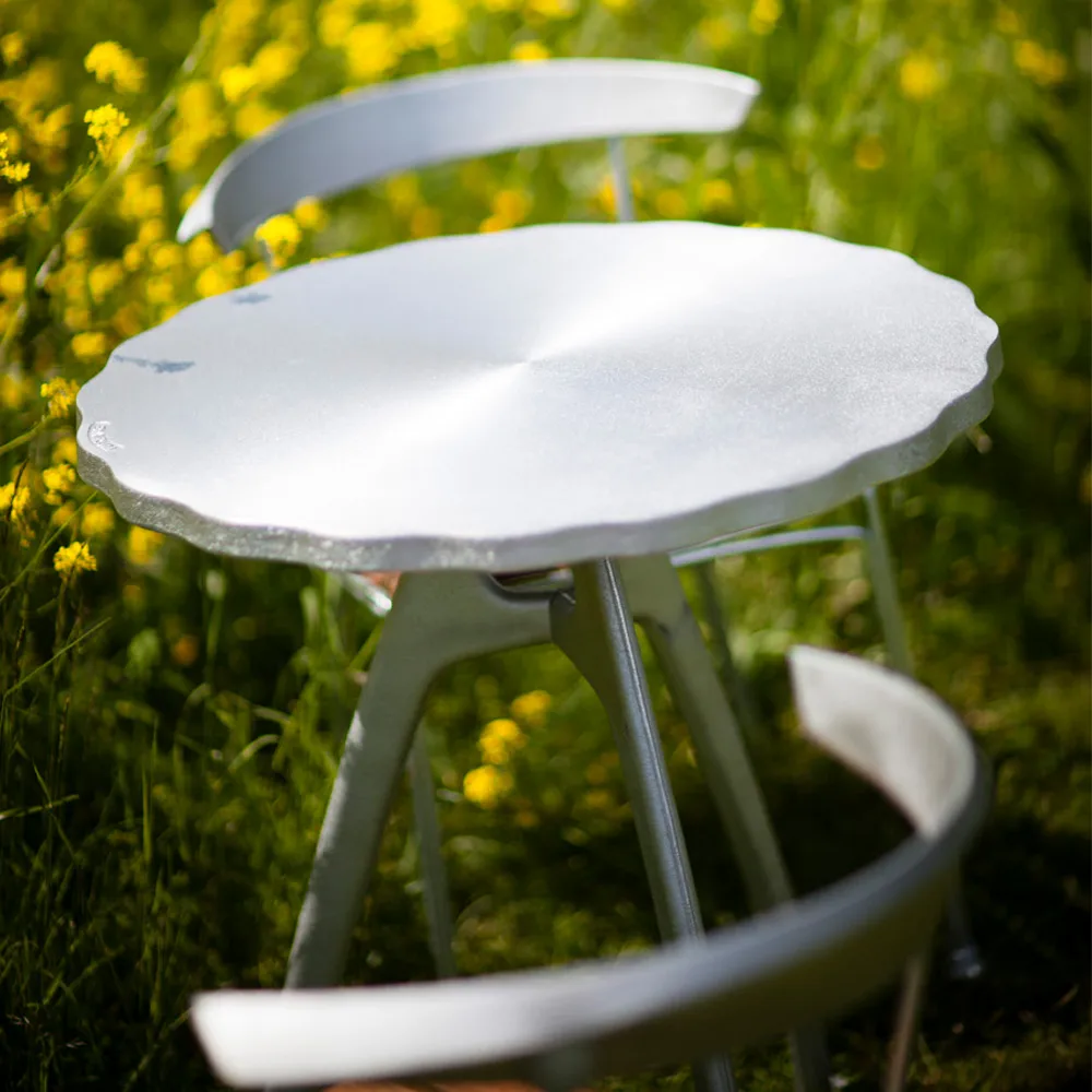 Odd coffee table, Aluminum, raw aluminum stand, loop Byarums bruk