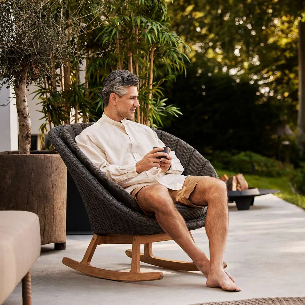 Peacock rocking chair, Cane-Line Natté light grey, Cane-Line soft rope, teak Cane-line