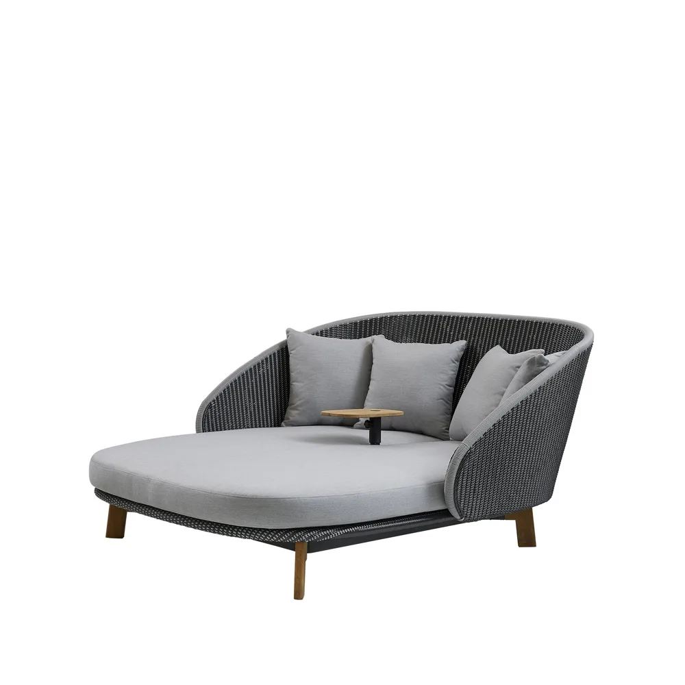 Peacock Weave sun lounger, Cane-Line Natté grey/light grey, incl. light grey cushions & table Cane-line