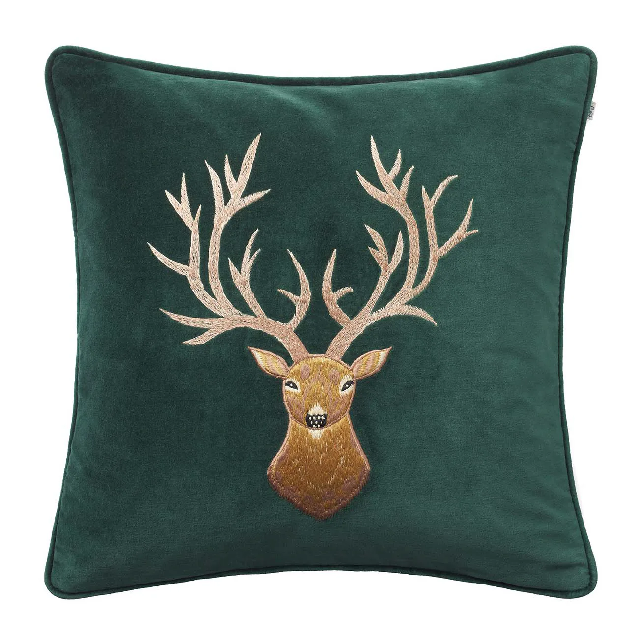 Embroidered Reindeer cushion cover 50x50 cm, Green Chhatwal & Jonsson