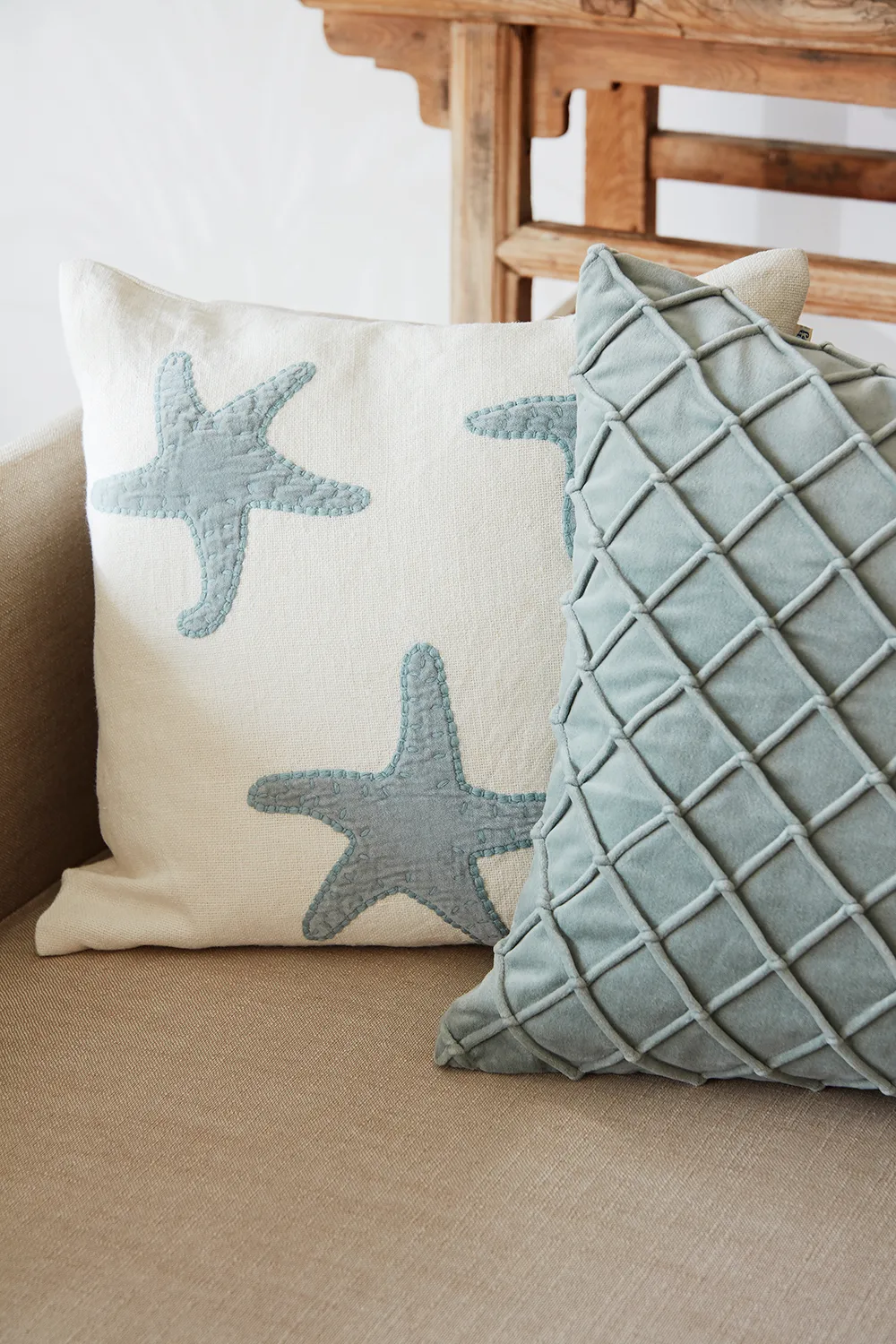 Star Fish pillowcase 50x50 cm, Off white-aqua Chhatwal & Jonsson