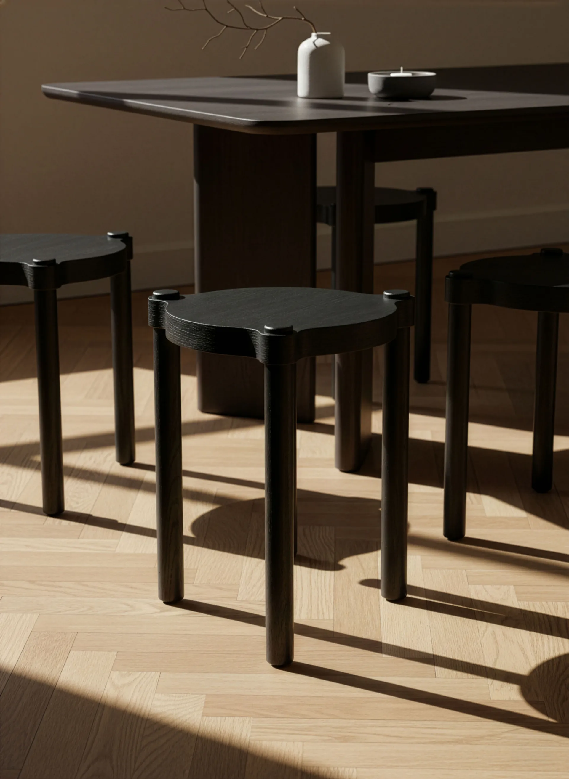 Woody stool, Black stained oak Cooee Design