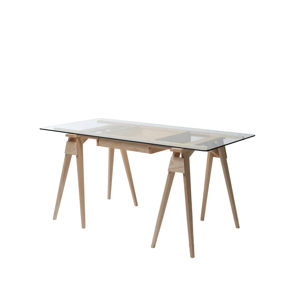 Arco desk, Oak clear lacquer incl. box, glass tabletop Design House Stockholm