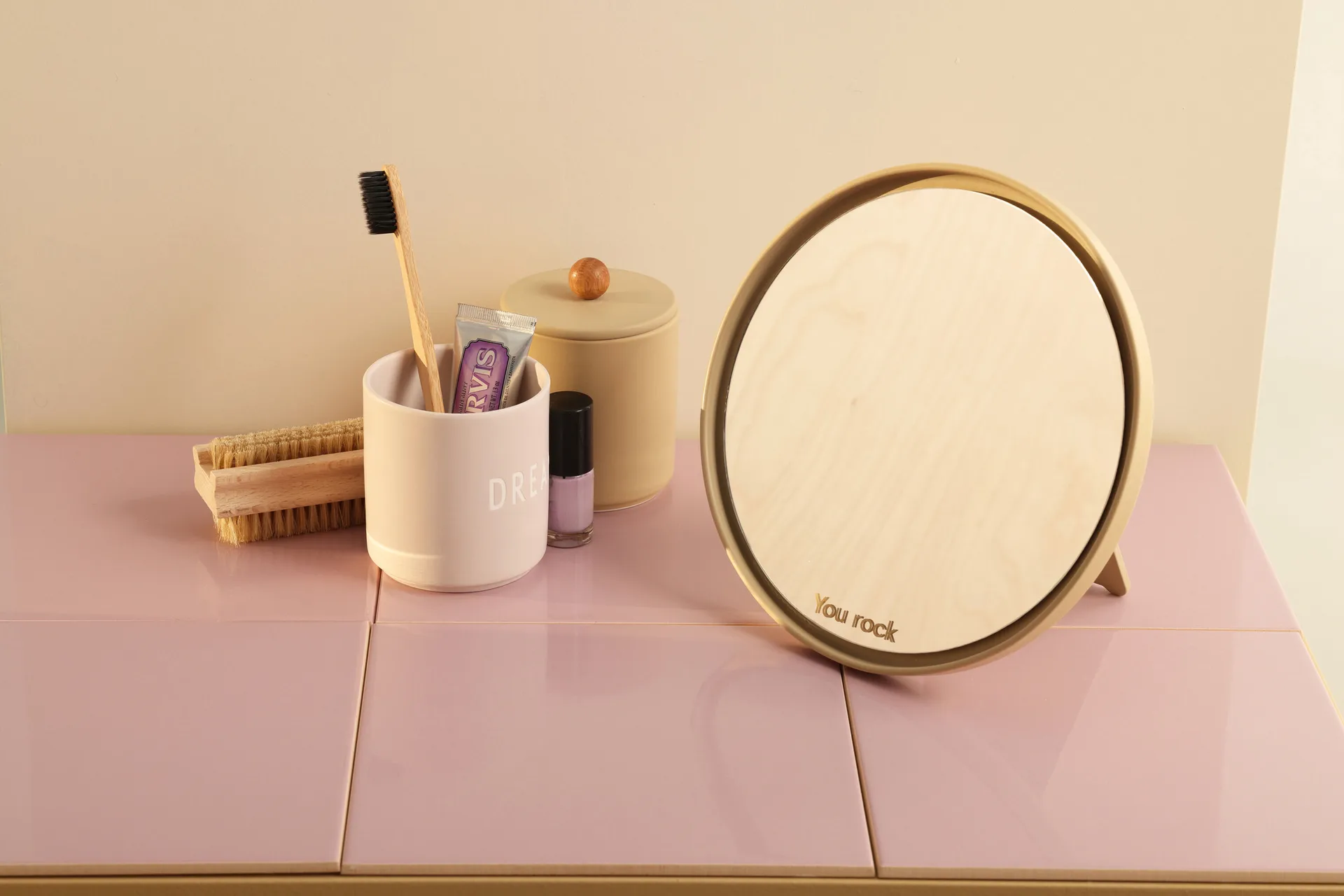 Mirror Mirror table mirror Ø21 cm, Beige Design Letters