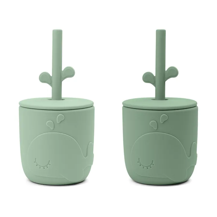 Wally mug with peekaboo straw 2-pack. - Green - Done by deer