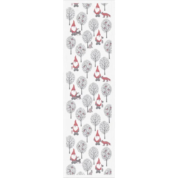 Tomteliv table runner 35x120 cm - grey-red - Ekelund Linneväveri