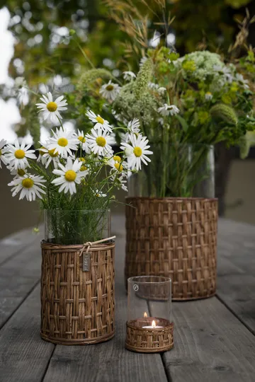Ernst vase/tealight holder in basket - Dark brown, Ø10x12 cm - ERNST