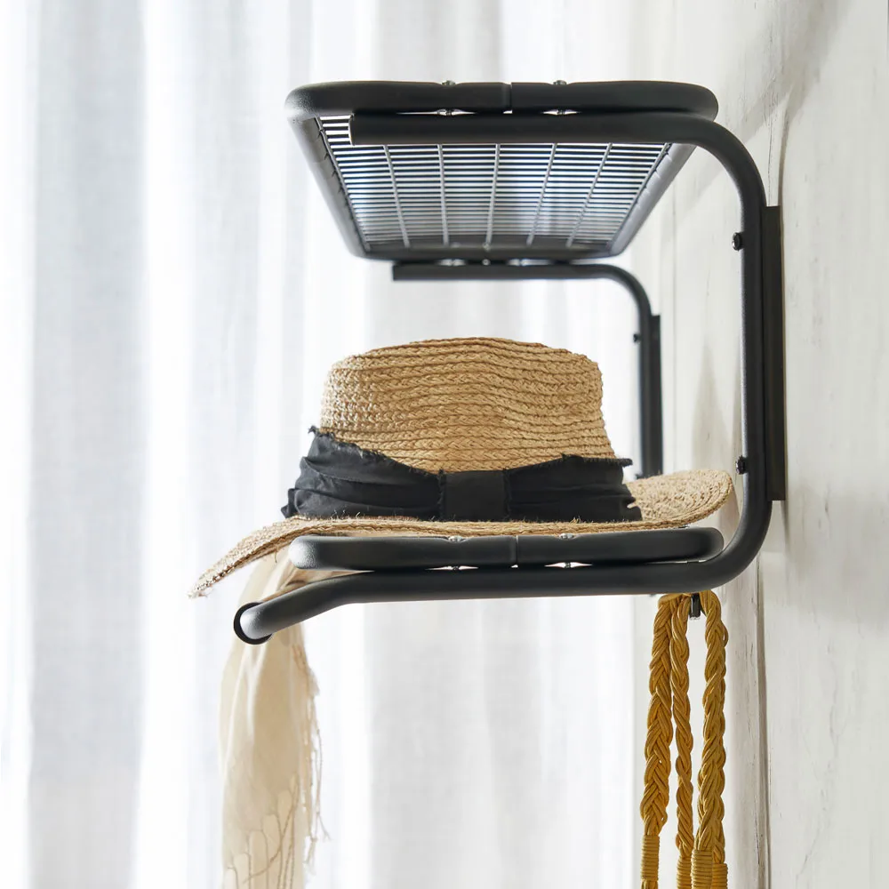 Classic 650 hat shelf, Black/chrome, 2 levels, 40 cm Essem Design