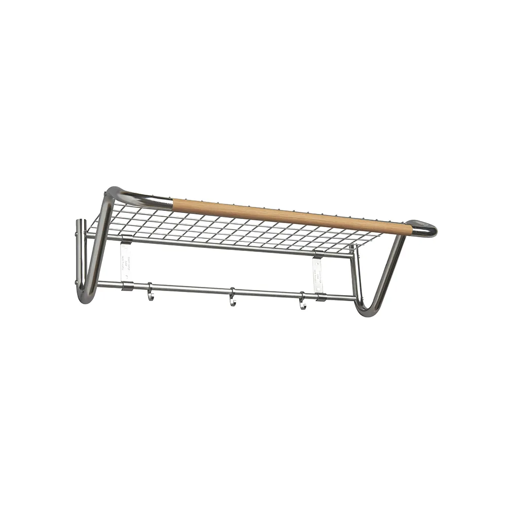 Funk hat shelf, Stainless steel, oiled oak bar Essem Design
