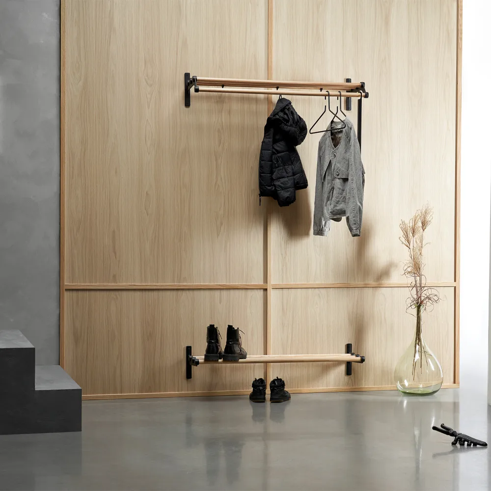 Nostalgi 291 hat shelf, Walnut, aluminium  Essem Design