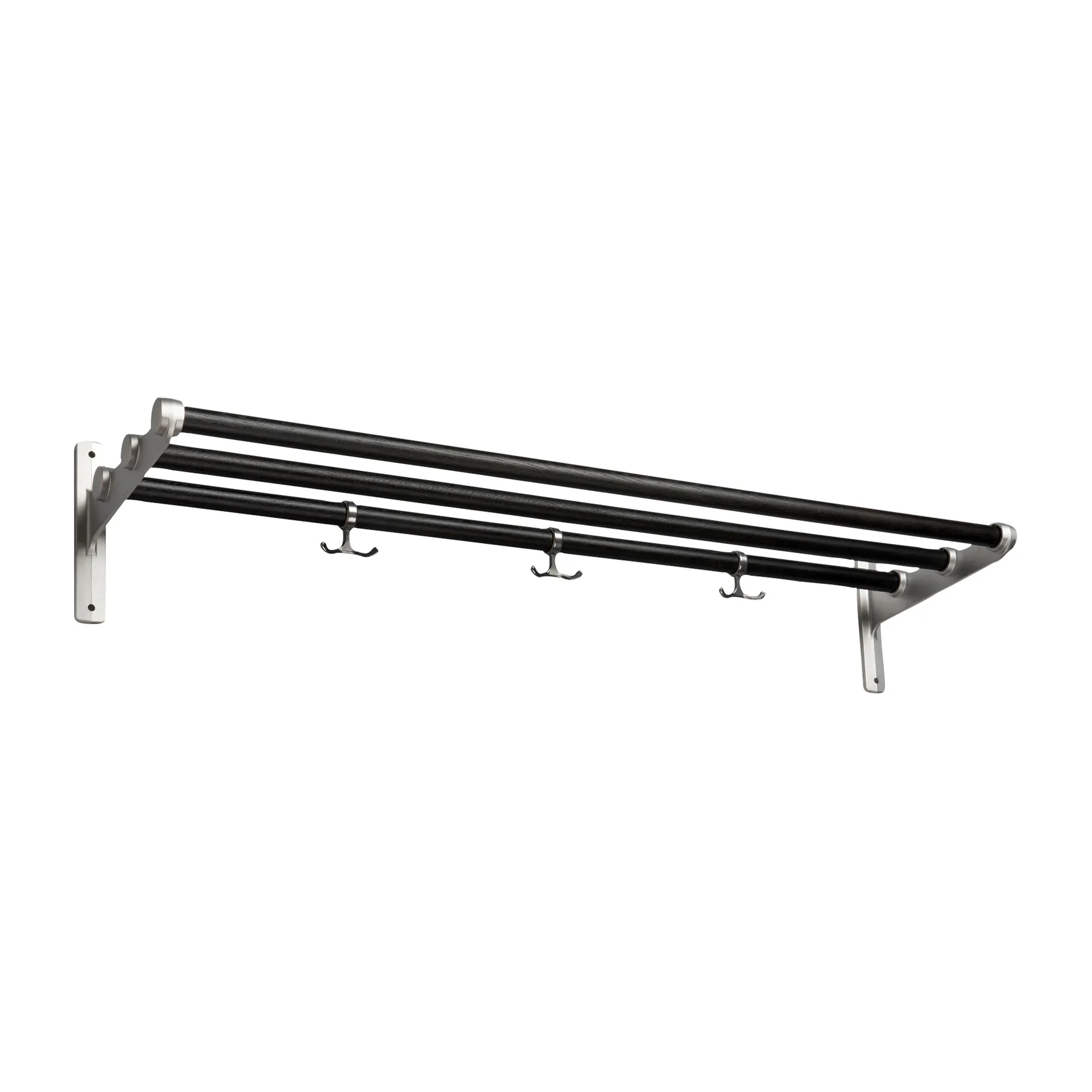 Nostalgi hat shelf/ shoe shelf, Black oiled oak-aluminum Essem Design