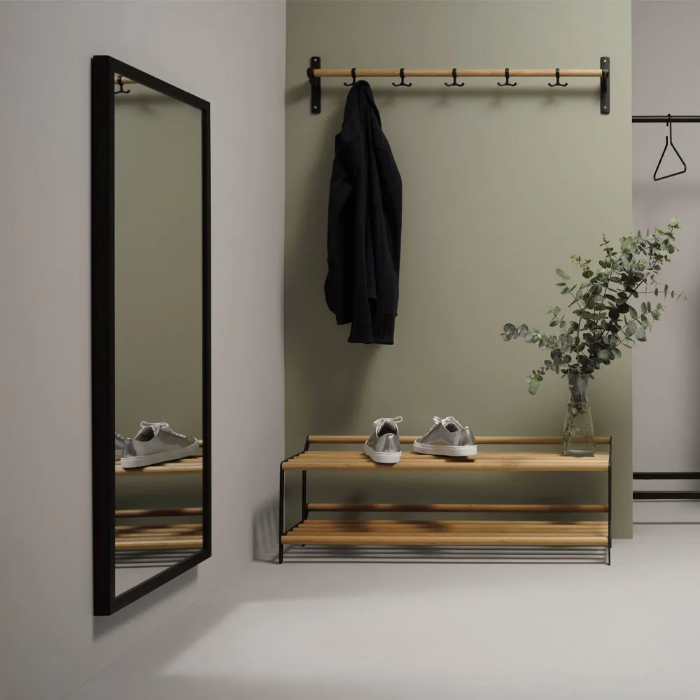 Nostalgi hat shelf/ shoe shelf, oak, black Essem Design
