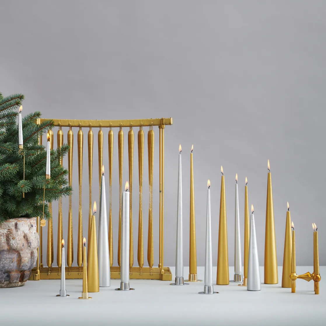 ester & erik candle 32 cm 4-pack metalic, Silver ester & erik
