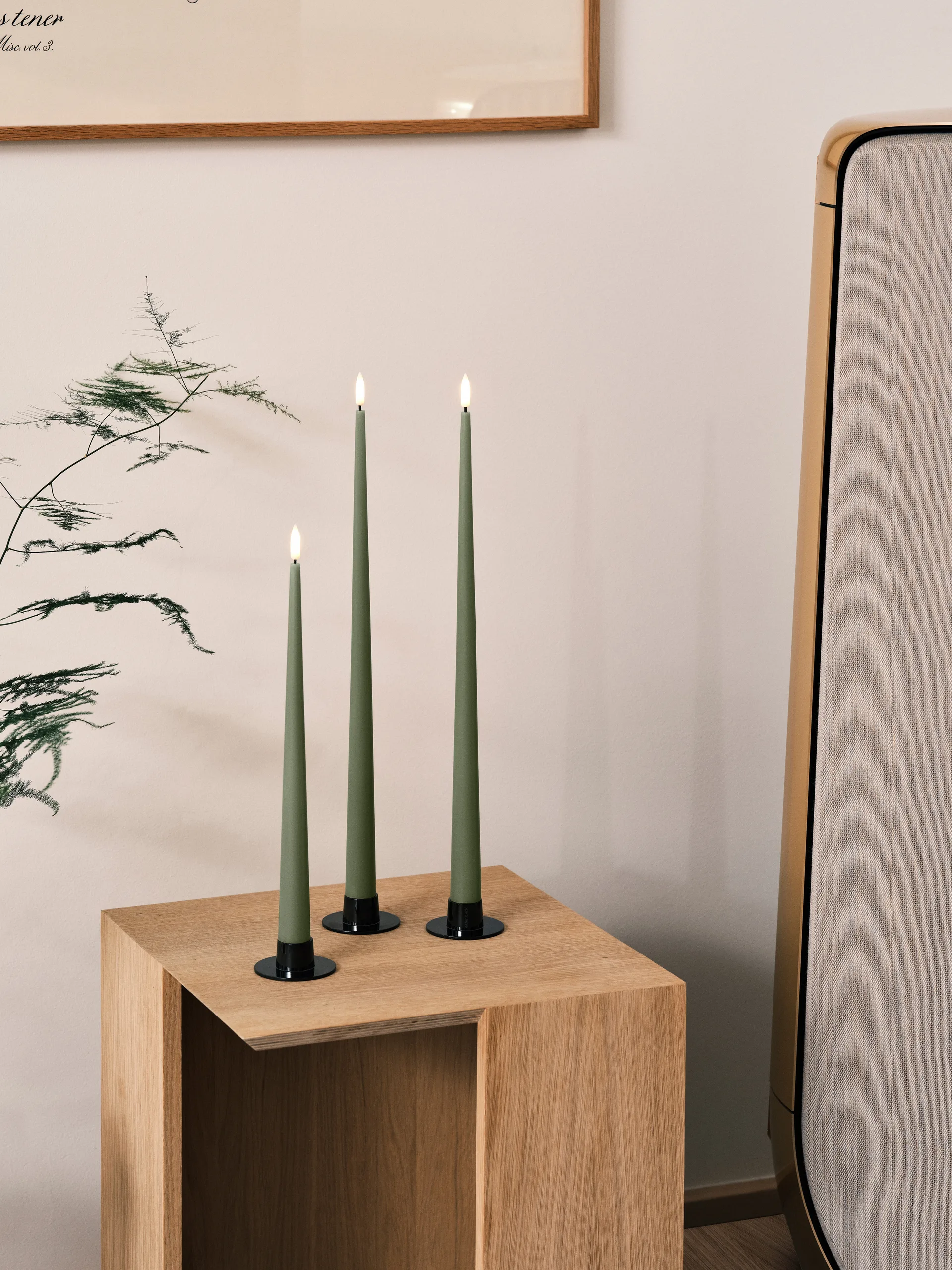ester & erik taper candle LED 2-pack, 70 Green Soil , 30 cm ester & erik