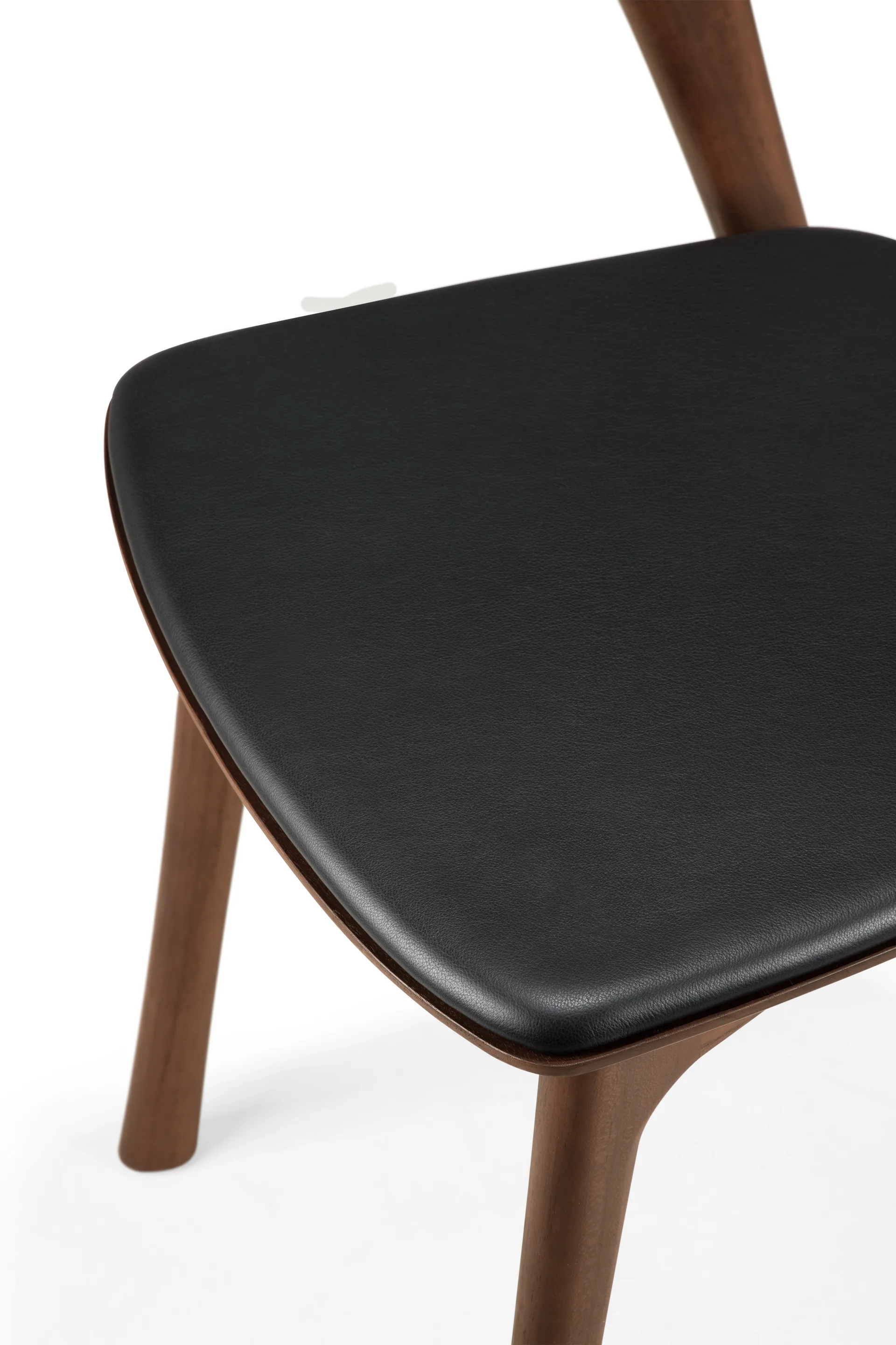 Beech dining chair, Brown teak-black leather Ethnicraft